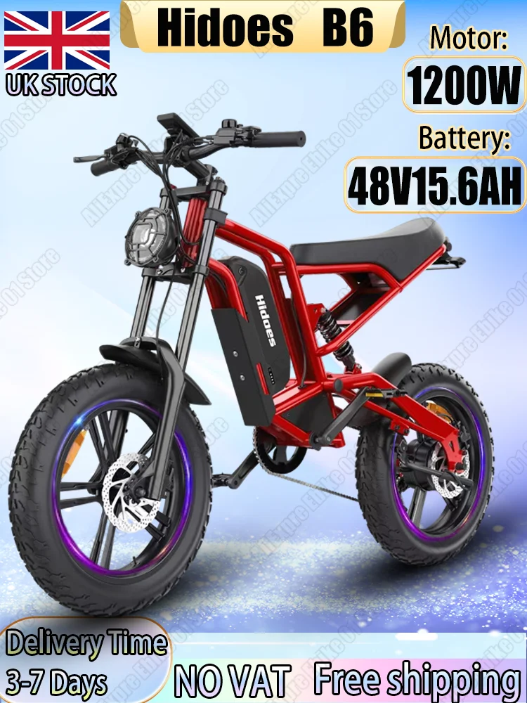 AliExpress HD-B6  Electric Bike 1200W Powerful Motor 48V15.6AH Removable Battery Aldult Electric Bicycle 20*4.0 Fat Tire All Terrain E-bike