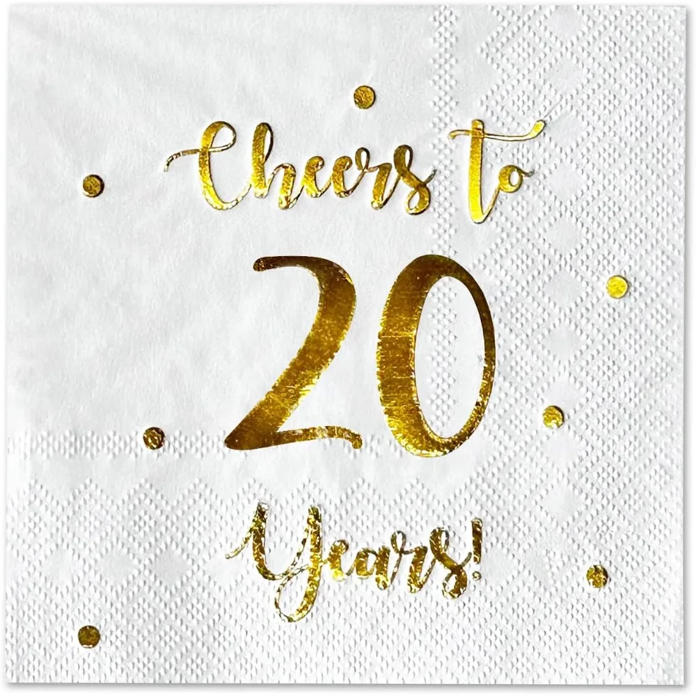 

Cheers To 20 Years Cocktail Napkins | Happy 20th Birthday Decorations For Men And Women And Wedding Anniversary Party Decoration