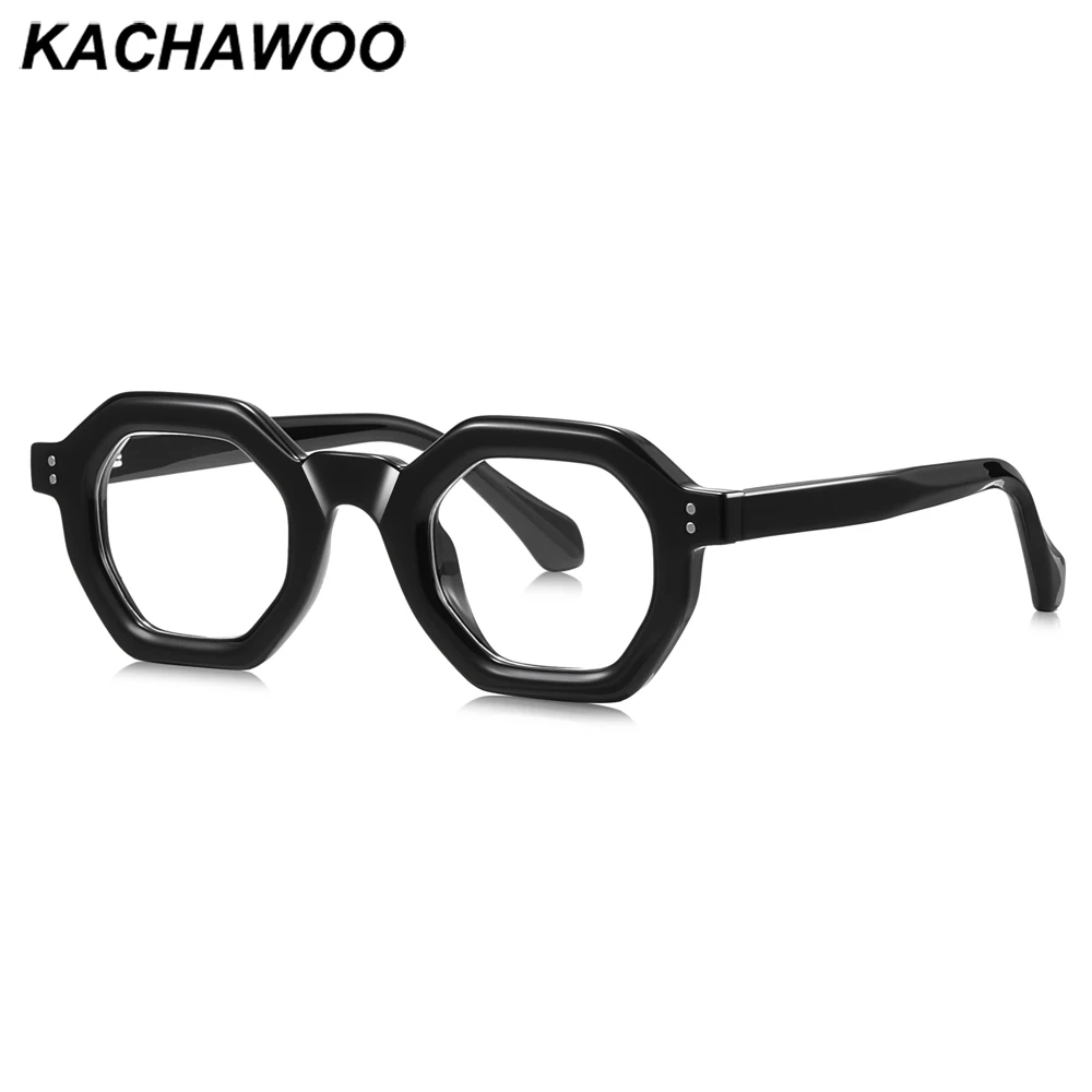 Kachawoo male hexagon glasses blue light filter TR90 acetate black green polygon glasses frame female retro European style