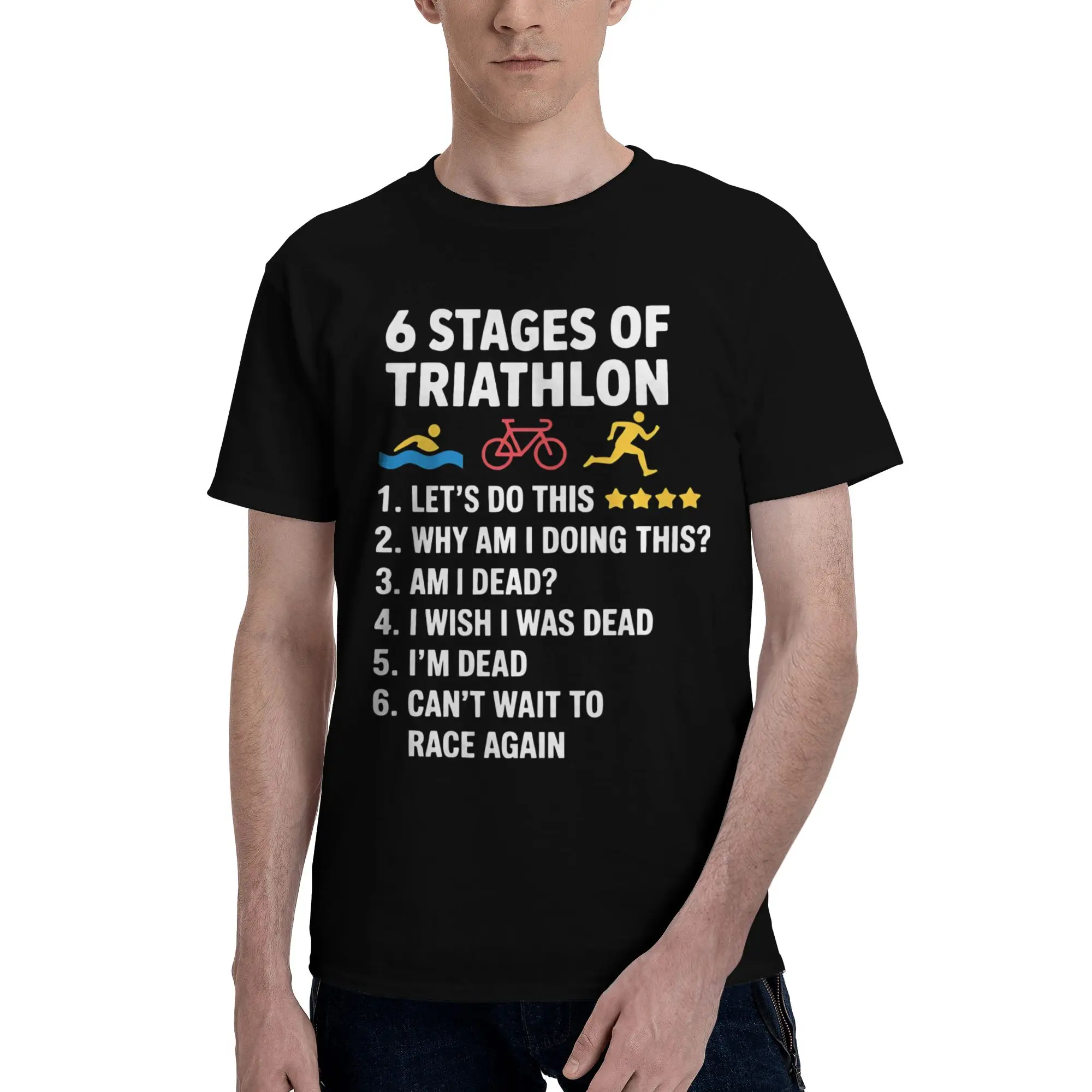 6 Stages Of Triathlon Running Swimming Bicycling Tee Shirt for Men Women Gift Idea T Shirts  100% Cotton Clothes