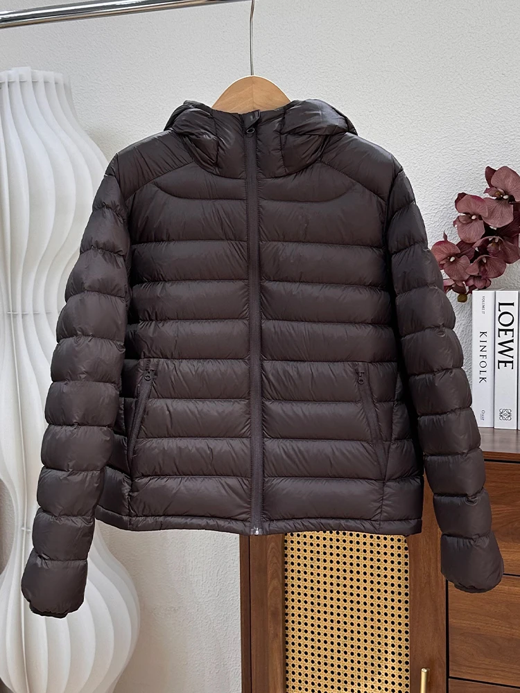 Casual All Match Women's Lightweight Down Jacket Winter Solid Color Hooded Thick Coats Daily Commuting Long Sleeved Top