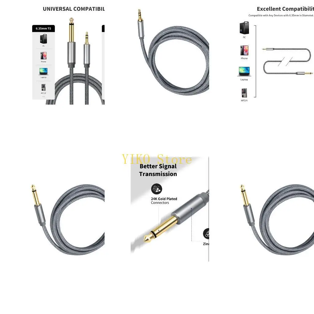 K32C Heavy Duty 6.35mm 1/4inch To 3.5mm Auditory Cable For Guitar Keyboards More