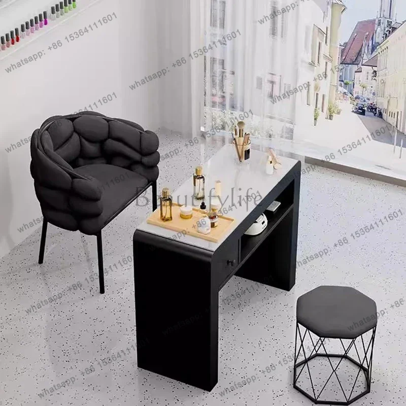 FG Profesional Marble Top Nail Table With Vent Luxury Modern Minimalist Nail Desk Premium Trendy Table Manucure Salon Furniture