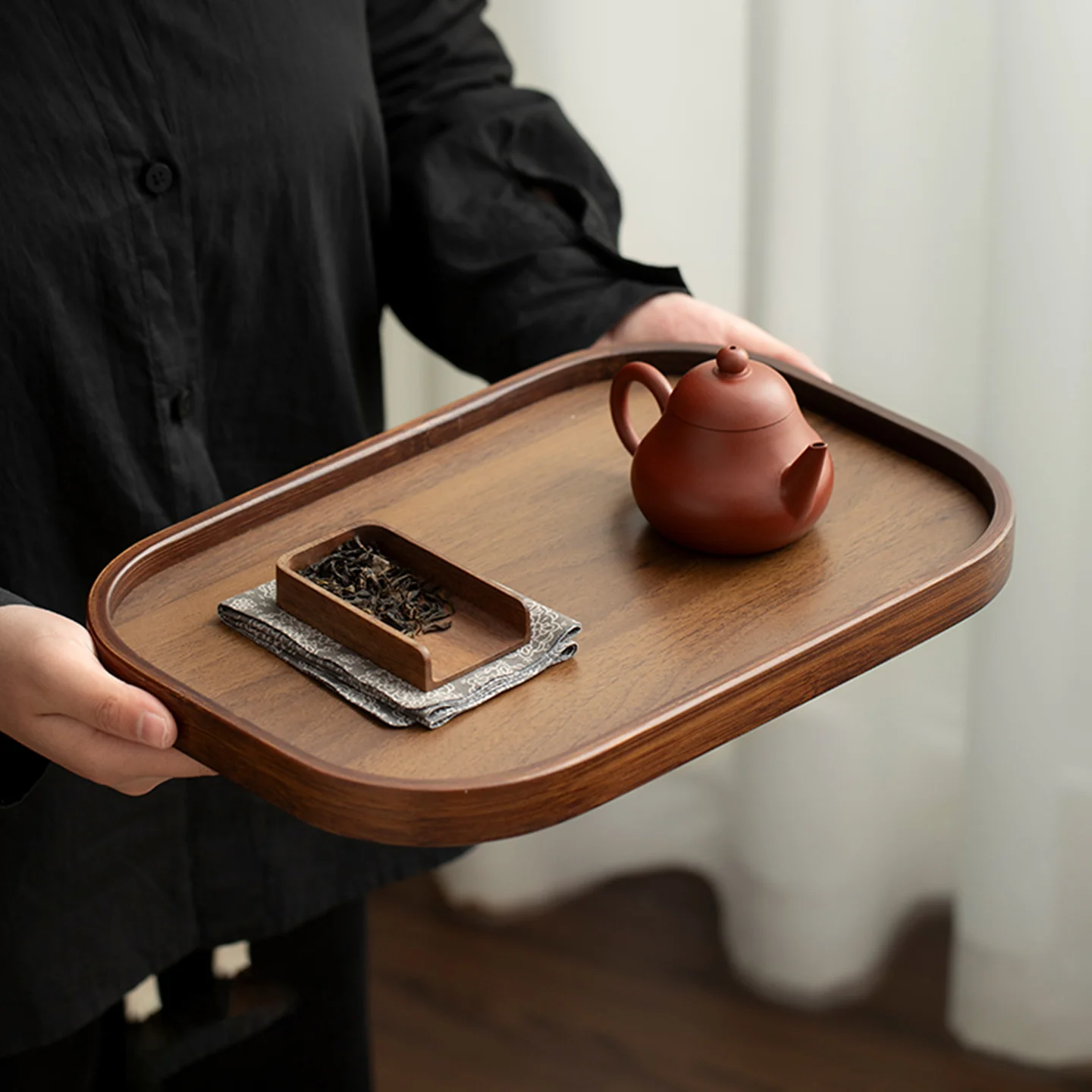 

Walnut Brown Bamboo Tea Tray Living Room Coffee Table Tea Set Storage Tray Tea Table Tea Sea Accories for Home Use