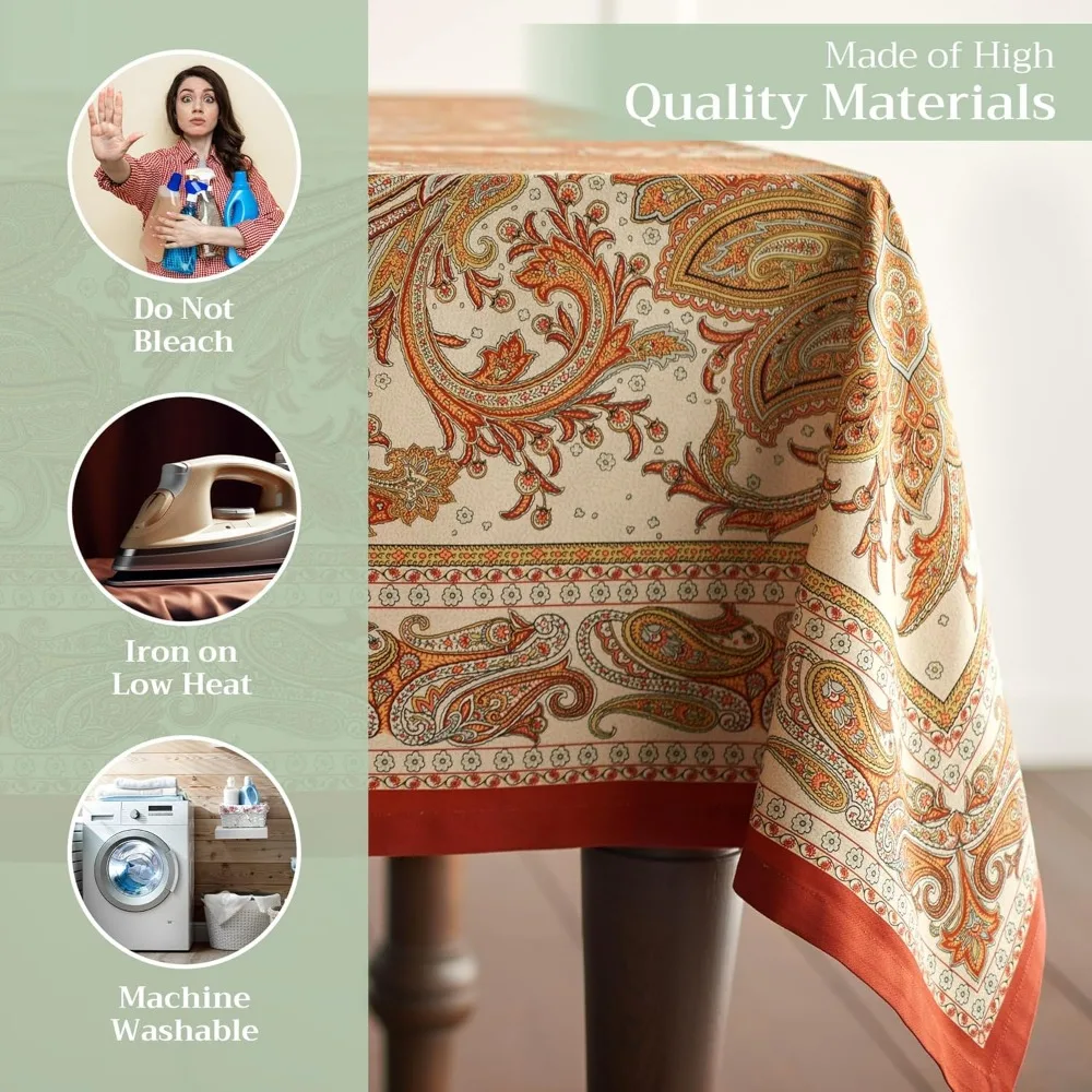 Toalha de mesa retangular de algodão 60x120 polegadas para outono, ação de graças, capa de mesa reutilizável diária