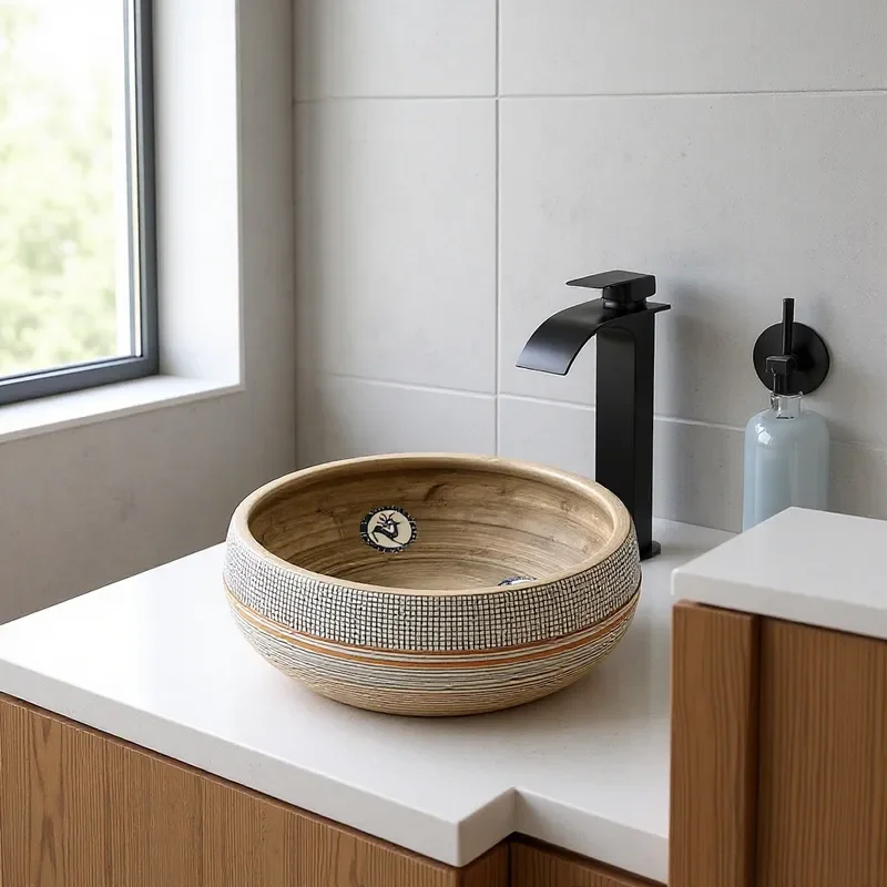 Retro Ceramic Vegetable Sink Artistic Bathroom Wash Basin Antique Style Countertop Lavabo Decorative Table Top Hand Washing