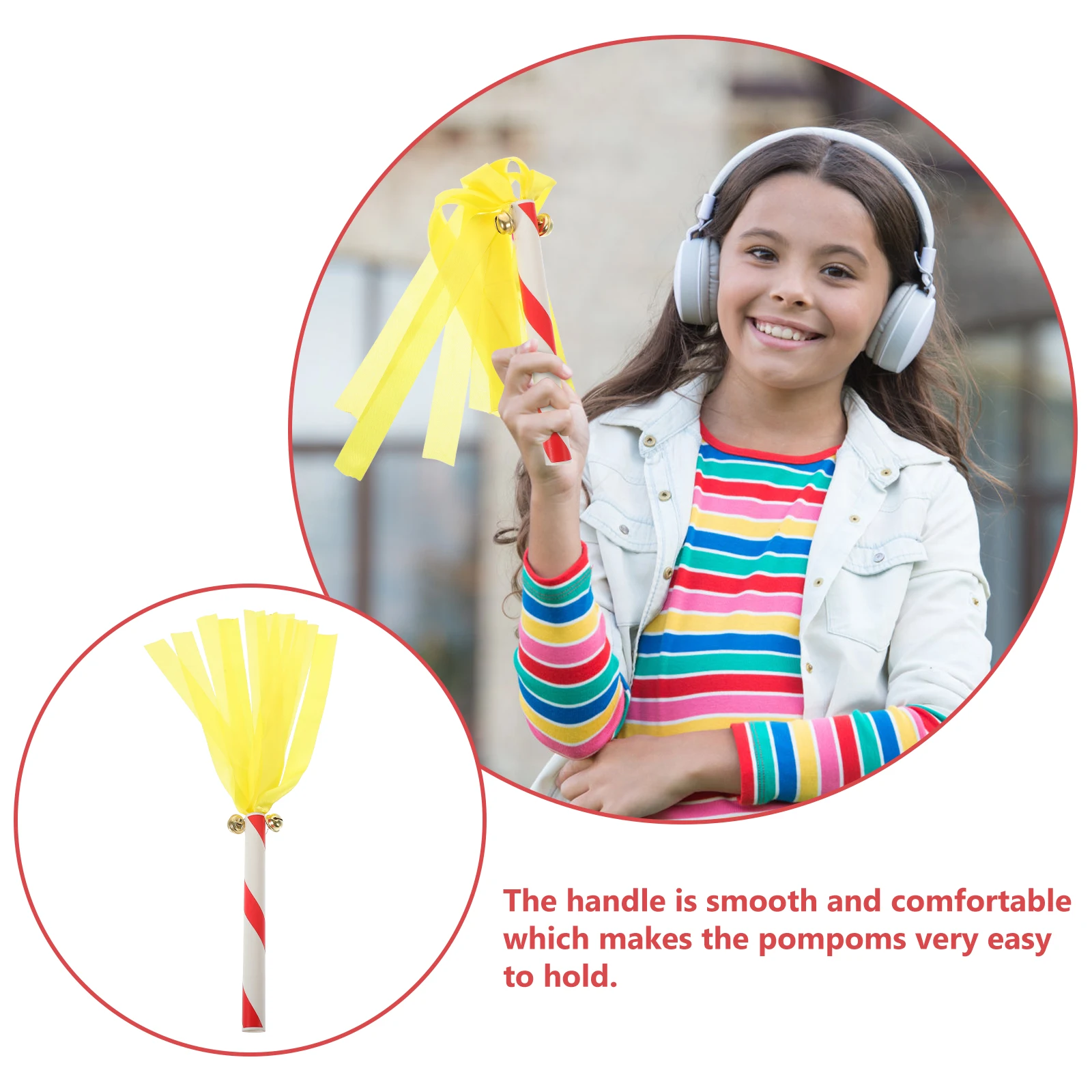

4pcs Yellow Single Head 20CM PVC Thunder Sticks Cheerleading Pom Poms Kids Party Favors Kindergarten Lightweight Smooth H
