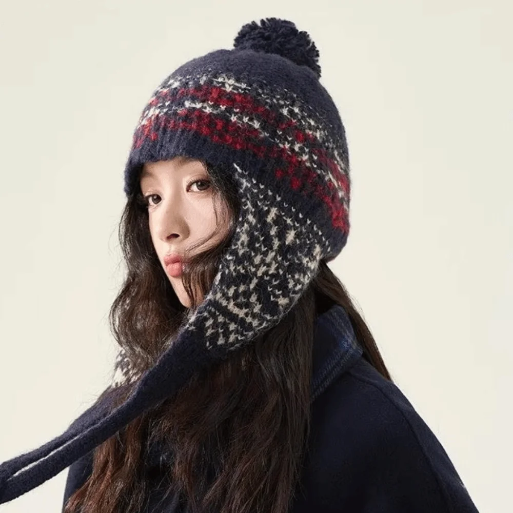 

Sweet Jacquard Knitted Beanies Caps Weave Keep Warm Ear Protection Cap Coldproof Y2k Women Wool Cap Girls