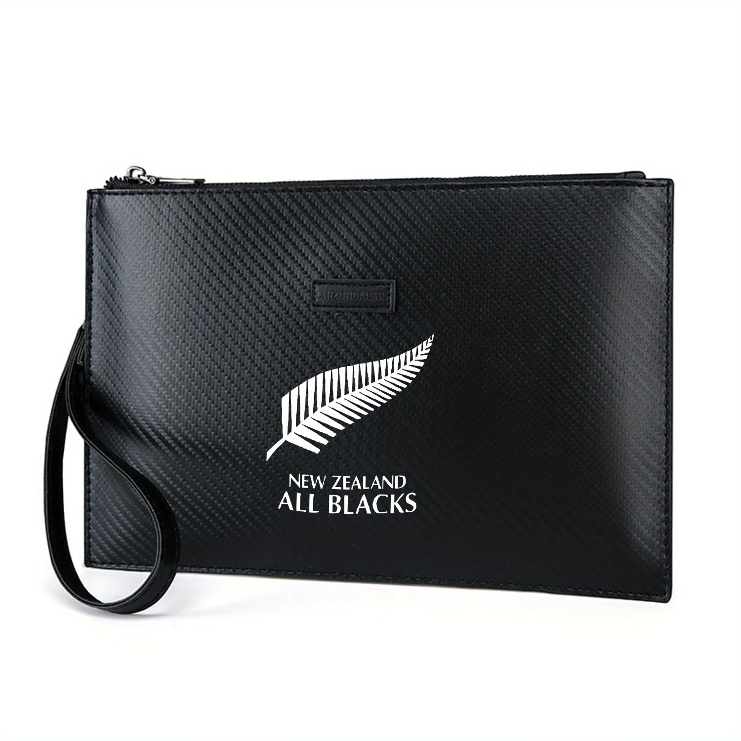 fern-de-prata-em-fundo-preto-texto-abaixo-bolsa-masculina-elegante-impressa-em-pu-elegante-e-pratica-para-transporte-diario