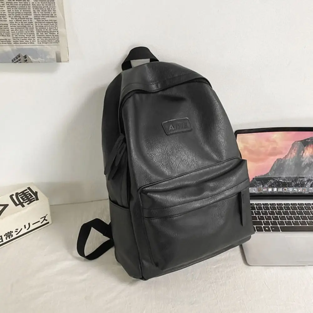 Korean Style Leather Backpack Men Multiple Pockets Waterproof Travel Bag All-match Handbag Teens Schoolbag Boys Girls view 4