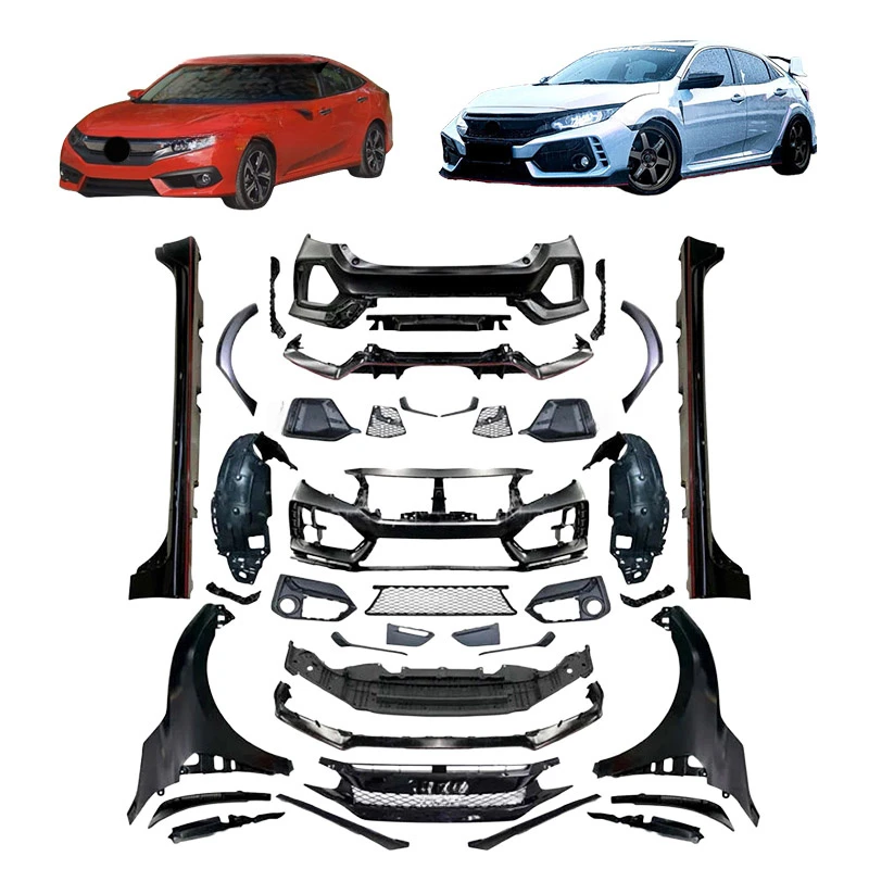 High Quality Type R Style Wide Body Kit Front Rear Bumper Side Skirts Upgrade Parts Fit for 2016-2021 Sedan FC1 FK8
