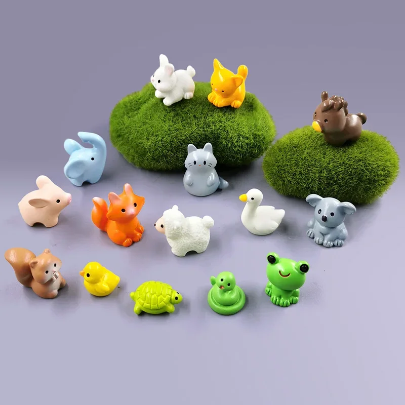 10Pc Squirrel Fox Rabbit Sheep Duck Pig Cat Horse Frog Turtle Snake Koala Figurine Miniature Fairy Garden Decoration Accessories