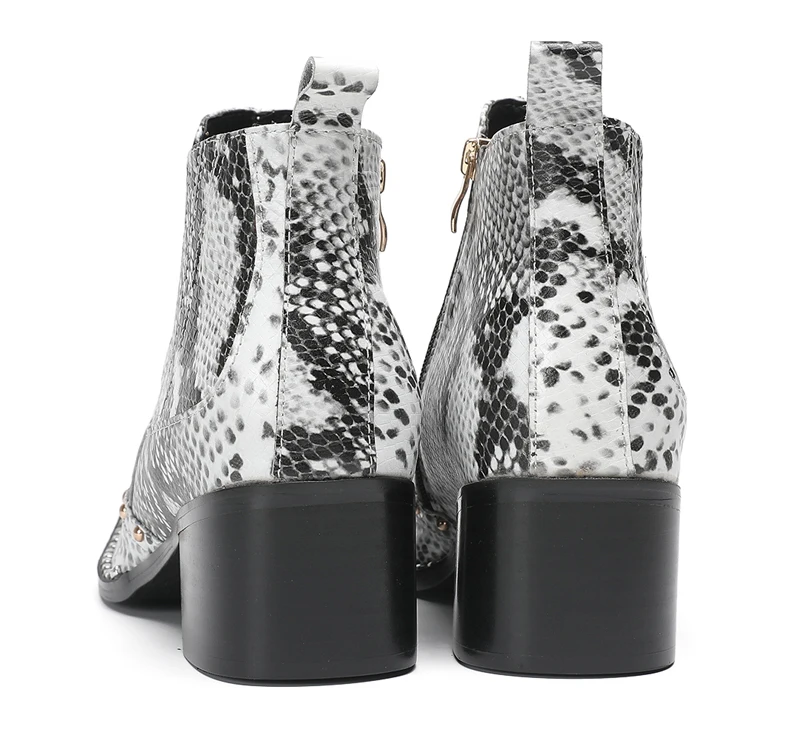 Designer Metall Karree Cowboy Motorrad Kurze Stiefel Männlich Große Größe Nieten Echtes Leder Stiefeletten Business Formale Schuhe – Detail 4