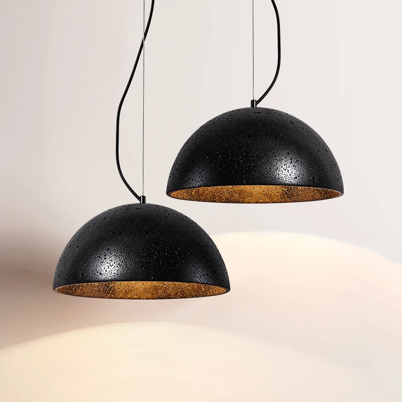 Vintage Style Retro Hotel Adjustable Height Pendant Light Black Stone High-end Dining Room LED 3000K