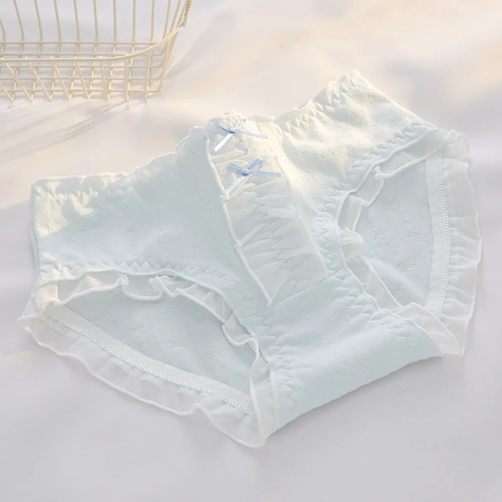 

Underpants Bow Floral Cotton Panties Ruffle Comfortable Underwear for Women Mid Waist Sweet Flower Briefs Girl