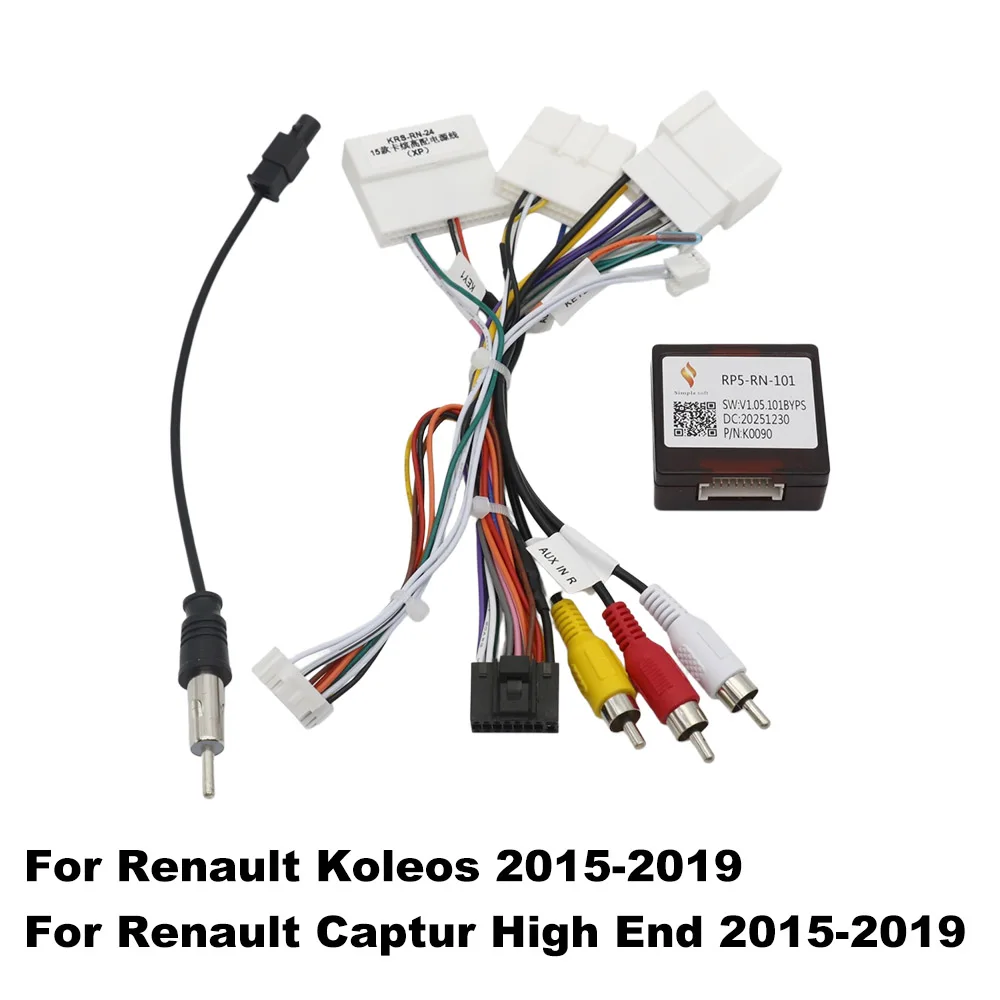 16PIN Car Wiring Harness Canbus Decoder Power Cable Adapter For Android DVD Radio For Renault Captur High End Koleos 2015-2019