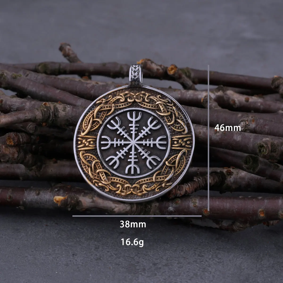 Vintage Viking Ouroboros Helm of Awe Necklace Men's Charm Hip Hop Biker Pendant Accessories Stainless Steel Nordic Male Jewelry
