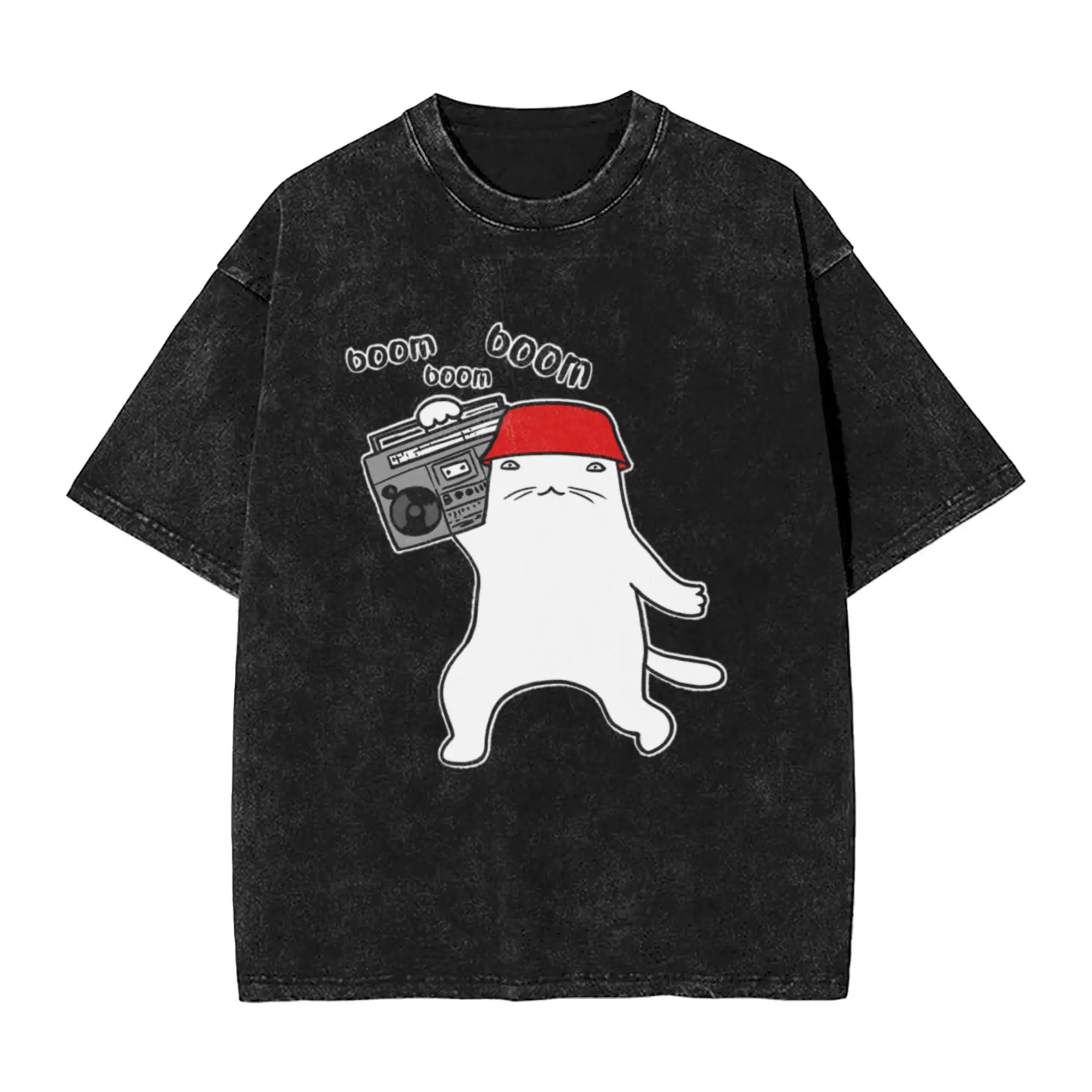 Boombox hip hop Classic Cool A Washed T Shirt Men's Oversized Cotton Tees Tops