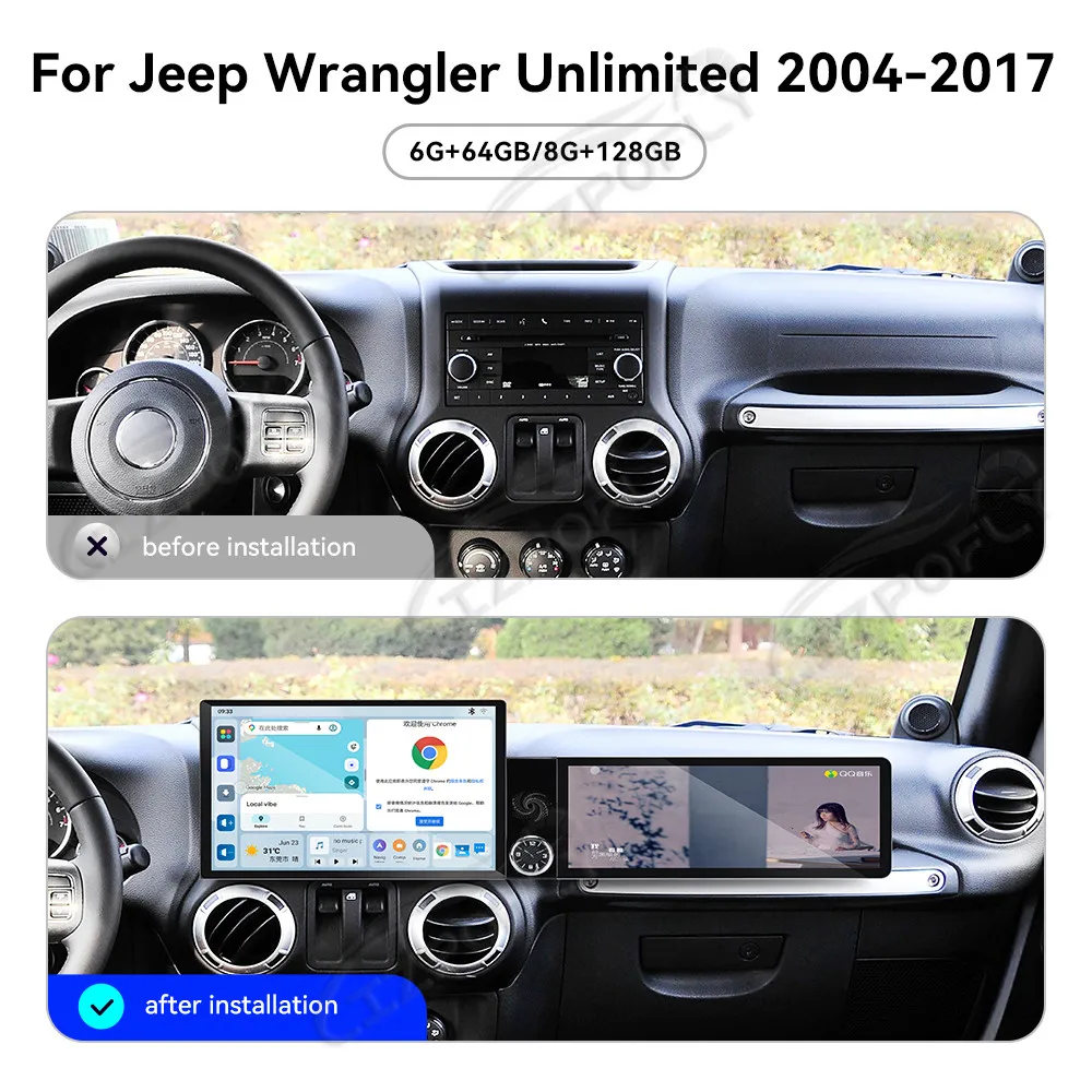Lizpofly13.1+12.3in Android Car Radio For Jeep Wrangler Unlimited 2004-2017CarPlay GPS Navigation Multimedia Video Player Stereo