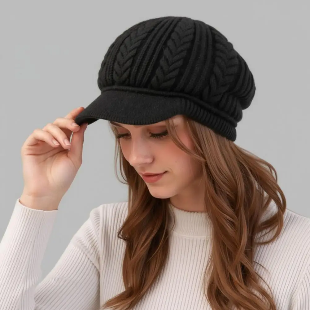 Soft Yarn Hat for Autumn Winter Winter Knitted Peaked Cap with Visor Women’s Fleece Lined Brimmed Hat Warm Autumn for Women 4