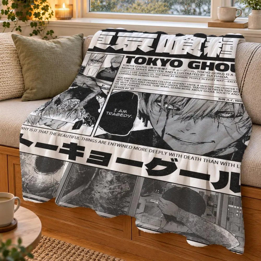 T-Tokyo Ghoul Throw Double Sided Flannel Throw Blanket Soft Warm Washable Home Decor