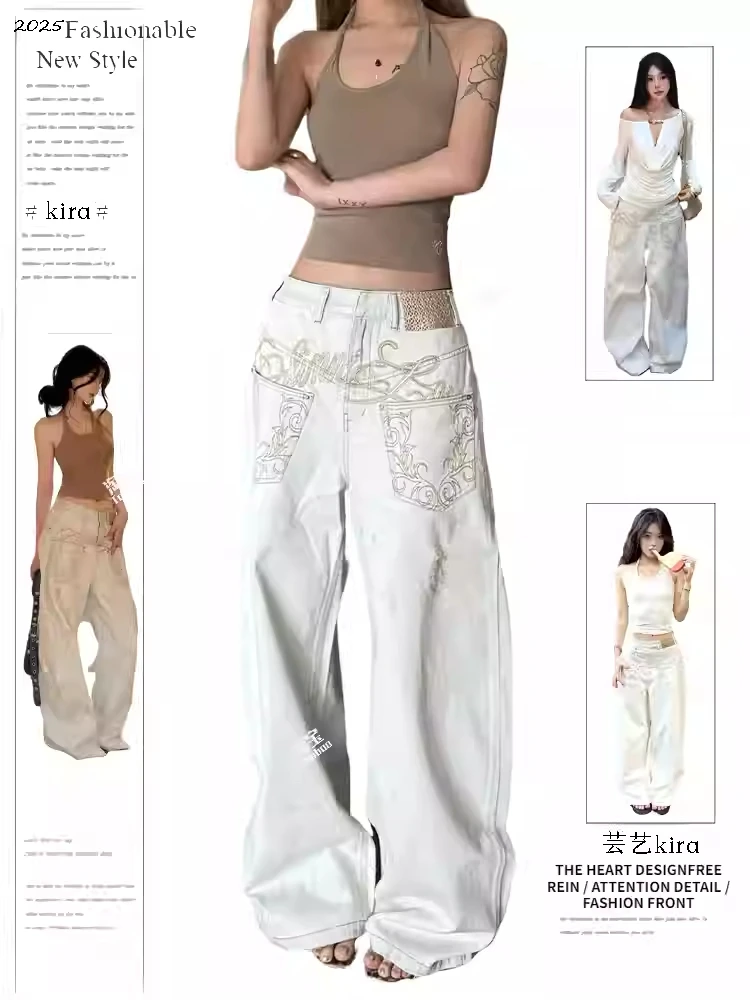 

Женские мешковатые джинсы с вышивкой, японская уличная одежда Y2K, джинсовые брюки в стиле Харадзюку, хип-хоп, широкие брюки 2000-х годов, High Street Cyber Punk Tomboy