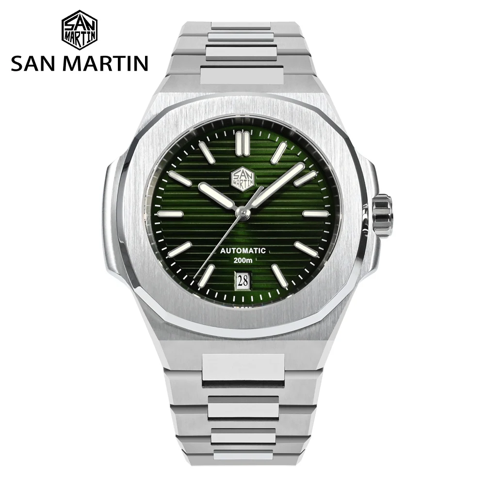 San Martin 43mm Luxury Business Men Diver Watch 316L Stainless Steel Classic PT5000 Automatic Mechanical Sapphire 20 ATM BGW-9