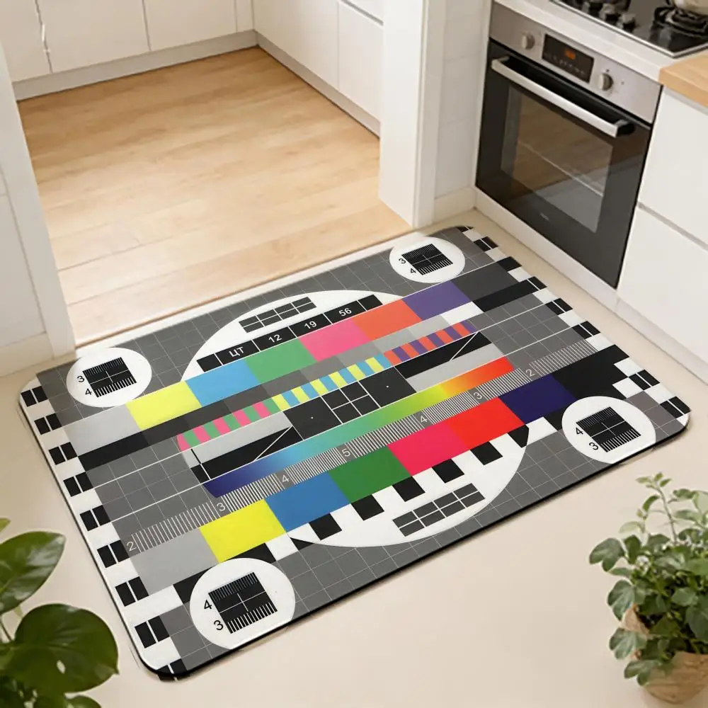 Anime V-Vintage TV signal Floor Mat Absorbent Floor Mat Non-Slip Entrance Rug for Bathrooms Restrooms and Toilets