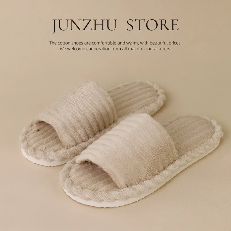 Winter Men Women Flat Bottom Slippers Indoor Outdoor Thick Bottom Warm Plush Cotton Slippers Home Anti slip Durable Slippers