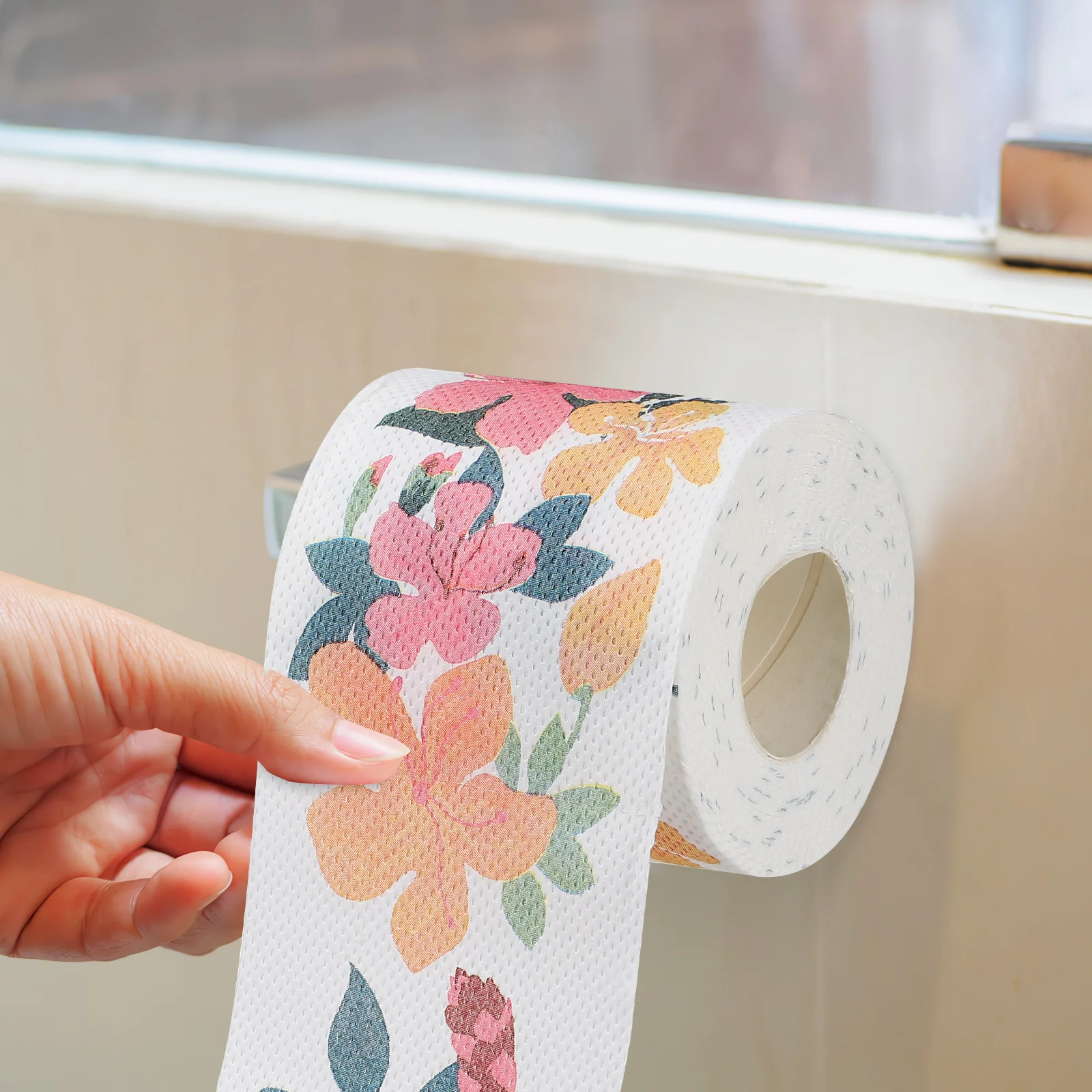 2 Rolls of Floral Printed Toilet Papers Flower Pattern Toilet Tissues Decorative Napkins for Home Office Travel