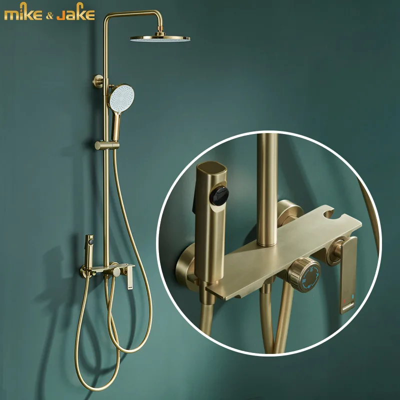 Four function brush gold shower set bidet gold shower faucet bathroom frosted gold shower mixer metal gray brass shower