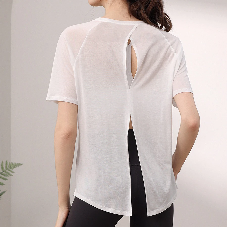 

Lightweight Loose Yoga Top for Women Short Sleeve Running Fitness Exercise Shirt Asymmetrical Hemline Slimming Effect