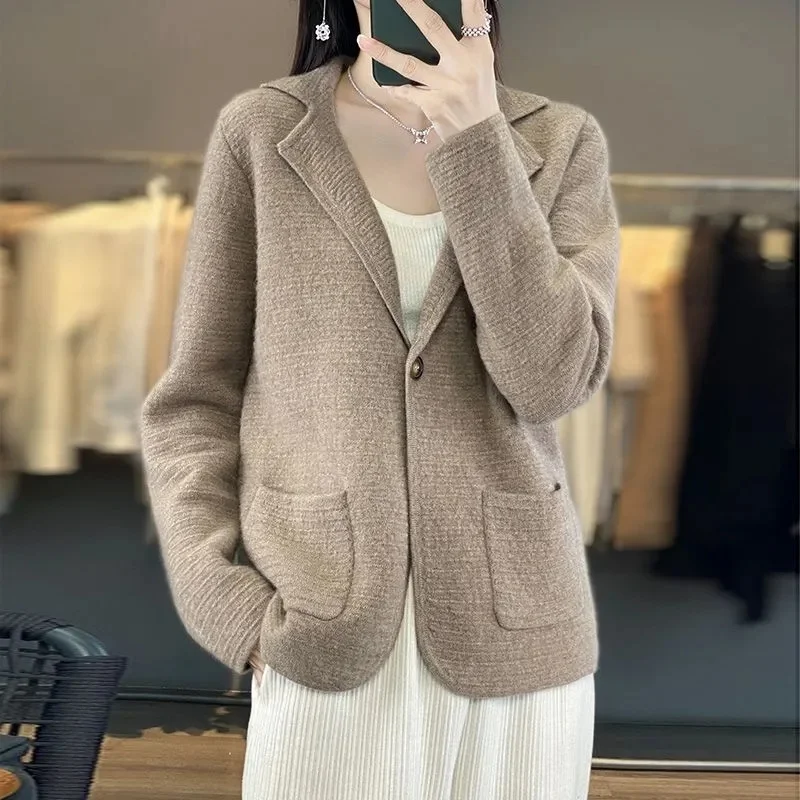 Mantel Sweater Wanita 2025 Musim Semi Musim Gugur Musim Dingin Baru V-Neck Knitwear Wanita Warna Solid Jaket Joker Cardigan Baju Dasar Atasan