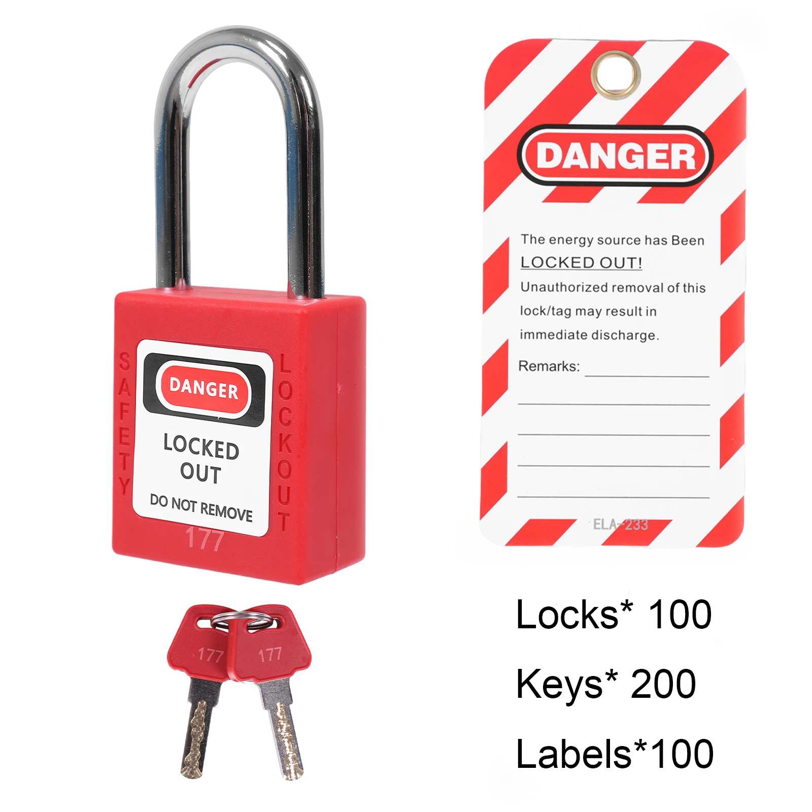 

100 шт. разнокодовых замков Loto с 100 шт. бирками для блокировки оборудования, навесные замки для электромонтажных работ