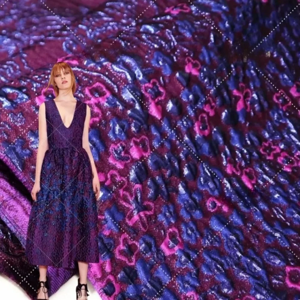 

Metal Wire Yarn-dyed Jacquard Fabric Romantic Purple Floral Dress Clothing European Brand Fashion Design Sewing Wholesale Cloth
