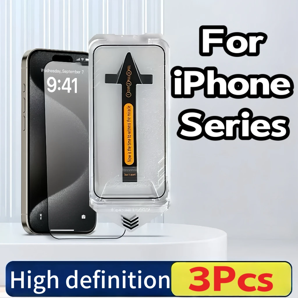 

3PCS Tempered Glass Screen Protector for iPhone 16 15 14 13 X XS XR Pro Max Explosion Proof Protective Film with Easy Install Ma
