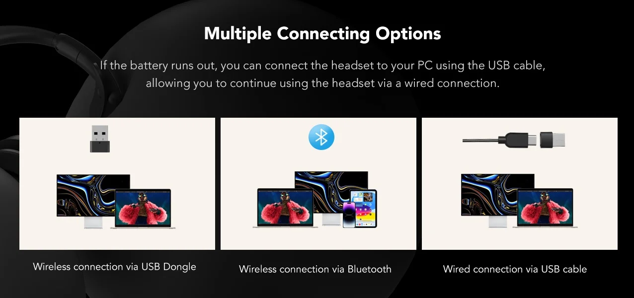 Nuroum HP31D Wireless AI Noise Cancelling Headset mit Ladestation Mikrofone Bluetooth USB/Typ-C/Typ-A für Computertelefon – Detail 4
