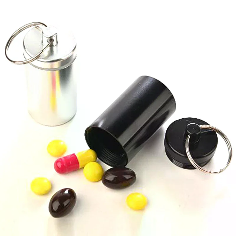 Mini Drug Bottle Holder Aluminum Alloy Medicine Container Small Portable Pill Box Case Waterproof Keychain Keep Tool