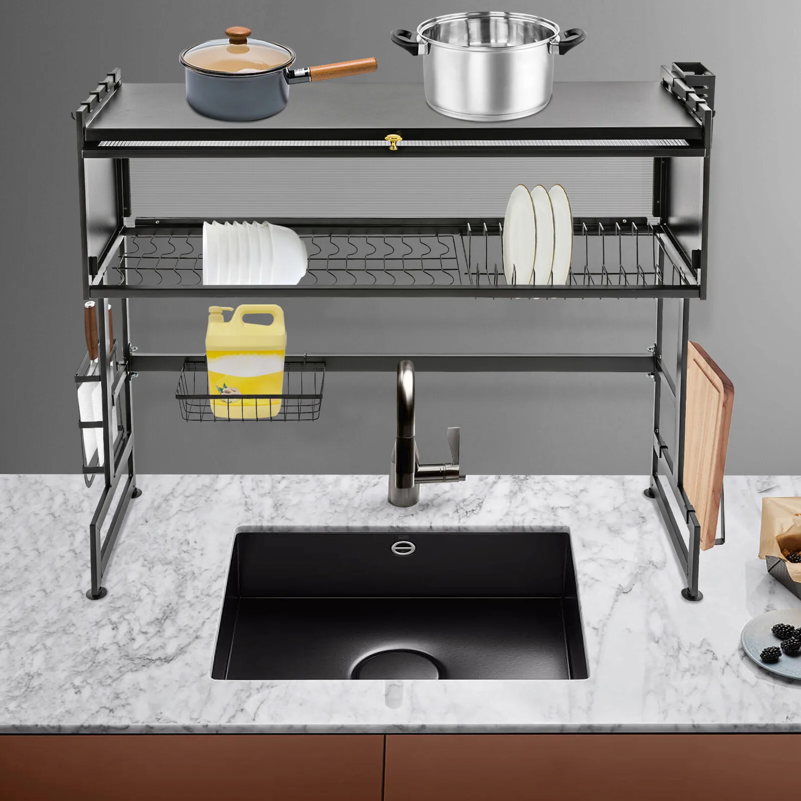 

Premium 2-Tier Dish Drying Rack & Cutlery Drainer Combo - Space Saving Kitchen Countertop Organizer