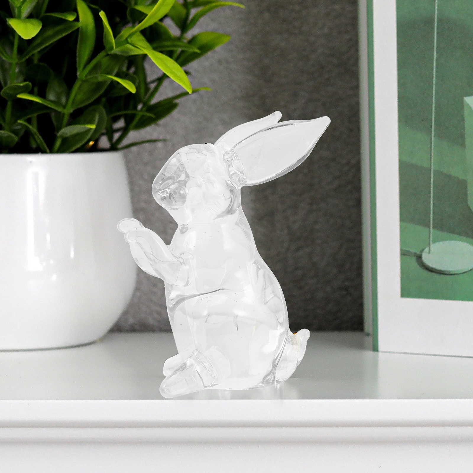 

Decor Lovely Bunny Statue for Home Office Desktop Table Accent Festival Decor Crystal Artwork Bunny Adornment