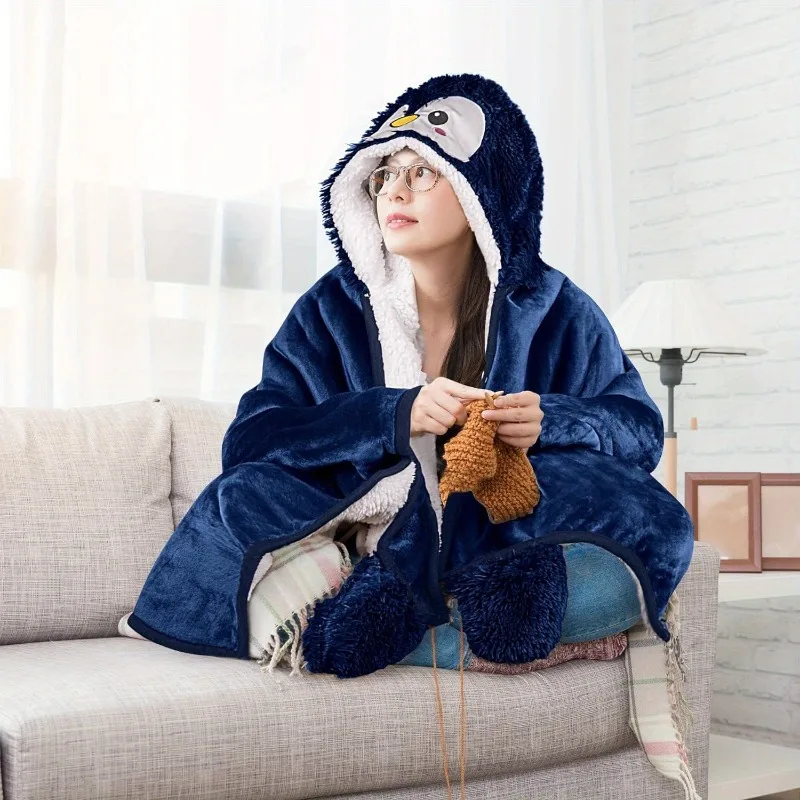 1pc soft penguin wearable blanket machine washable high quality microfiber polyester contemporary animal themed warm shawl
