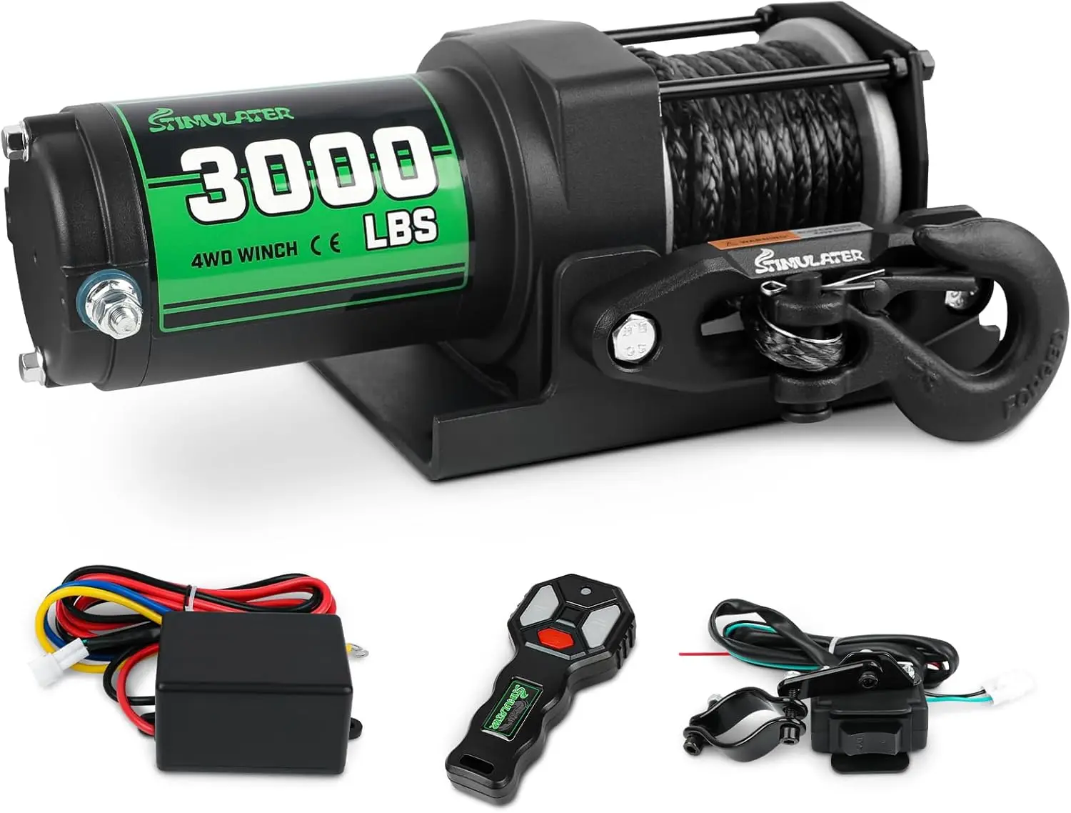 3000lb ATV Winch with Synthetic Rope, 12V Electric Winch, Wireless Remote Control, IP67 Waterproof for Trailers & Boats