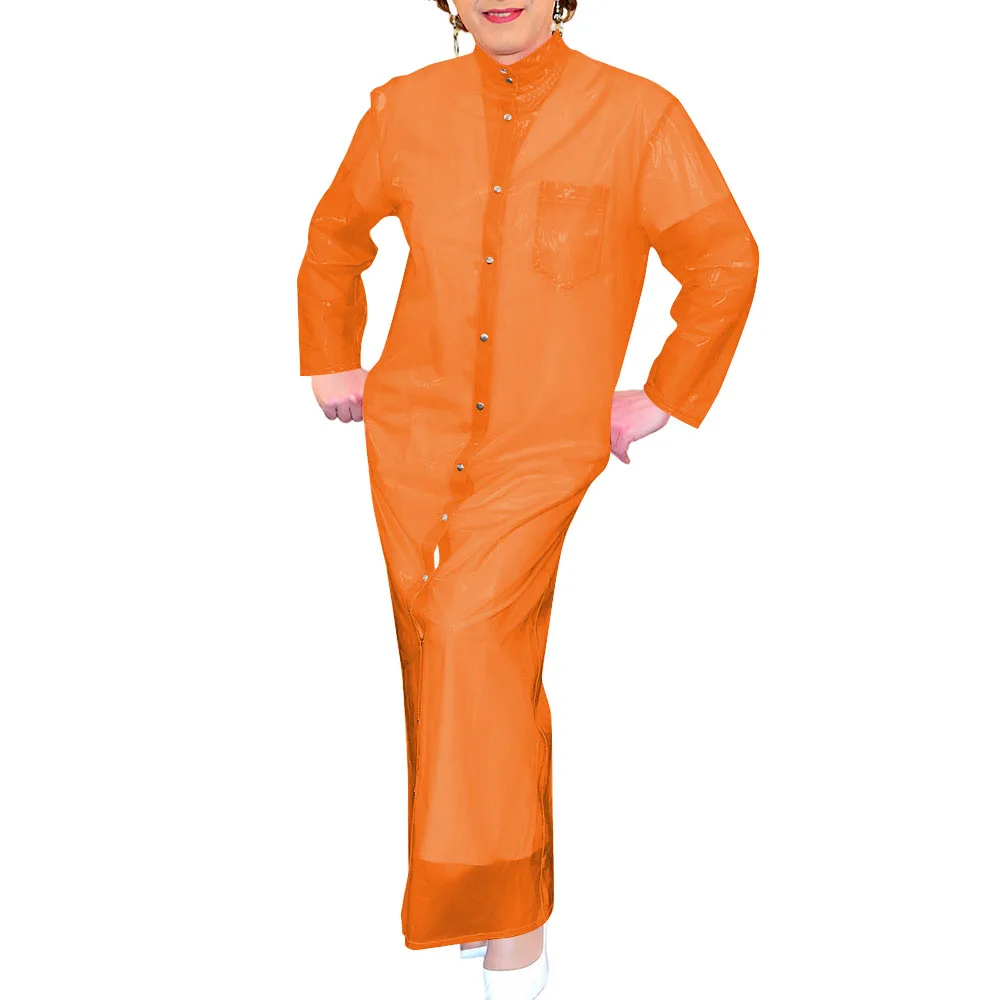 

Fetish Clear Plastic Long Dress Single-breasted Stand Collar Sissy Party Pencil Dresses Sexy Transparent See-through Club Dress