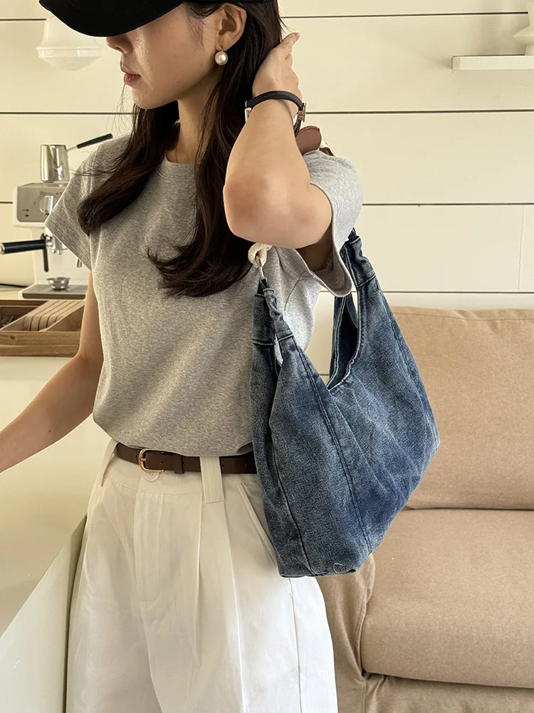 Vintage Denim Women Totes Brand Fashion Causal Messenger Shoulder Bag Large Capacity female Shopper Hobo Armpit Bag