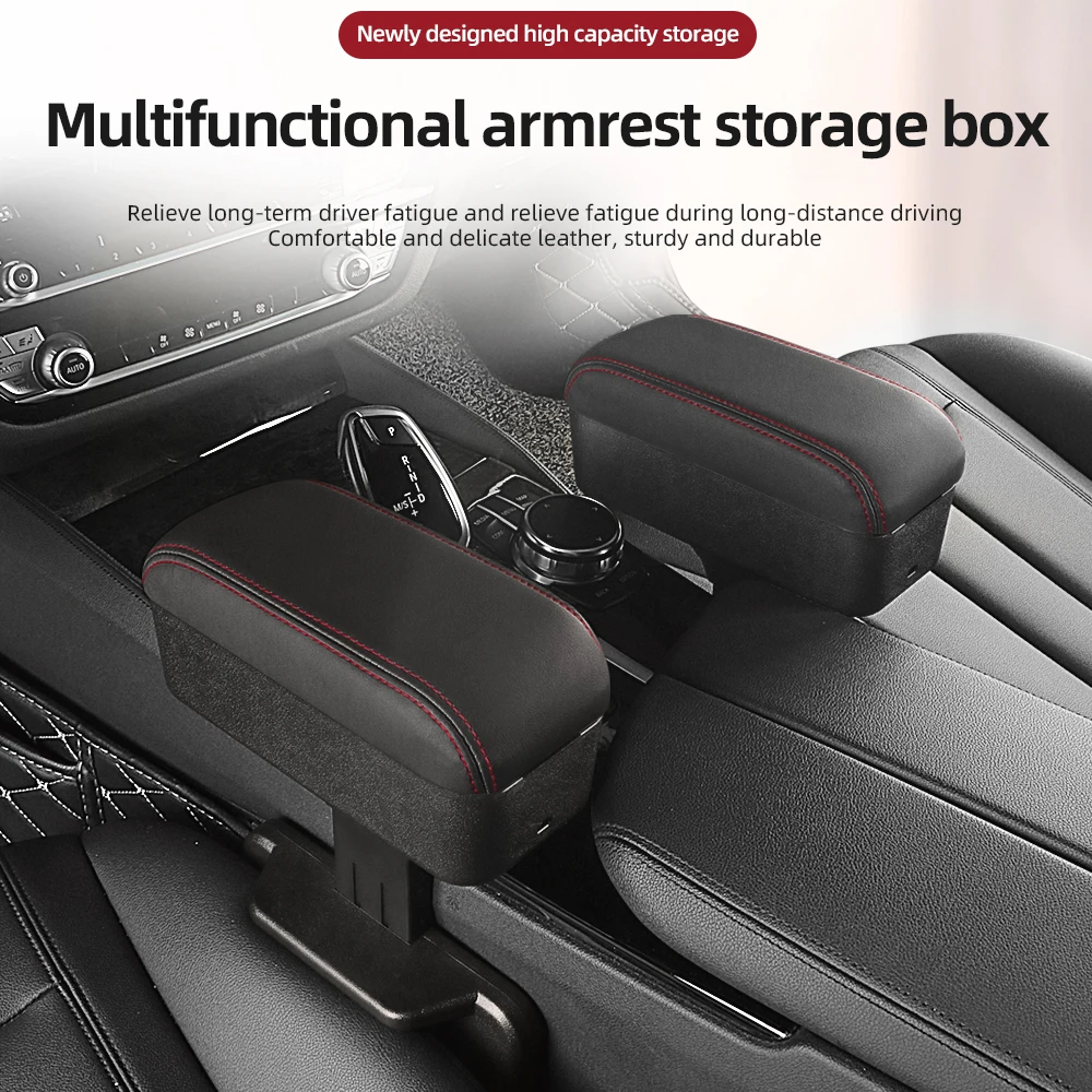 

Height Adjustable Car Center Console Gap Storage Organizer with Liftable Tray Elbow Support Armrest Pad for SUV Sedan
