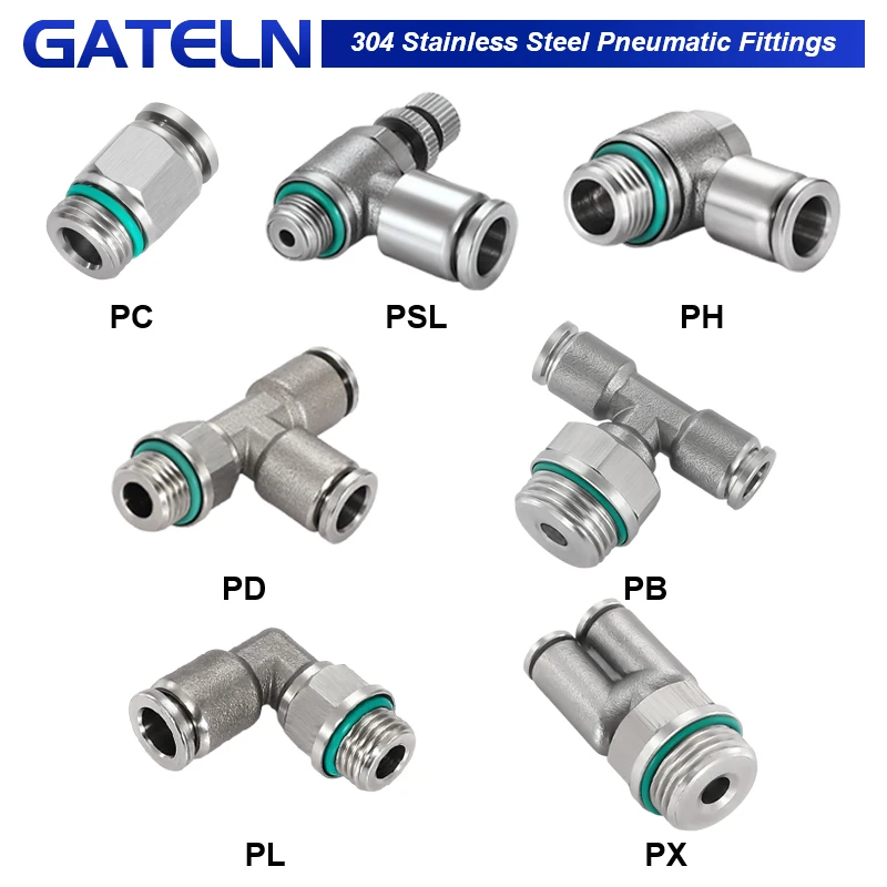 304 Stainless Steel Air Hose Fitting With seals PC PCF PL SL PLF PD PB PX PH Pneumatic Pipe Connector 1/8 1/4 3/8 1/2 M5