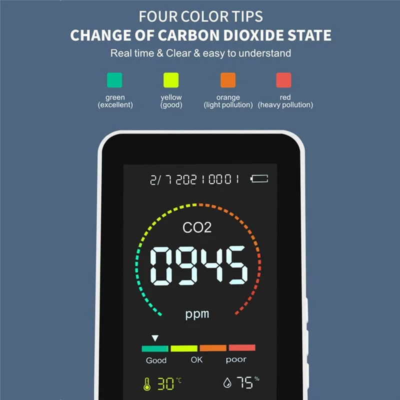 3 In1 CO2 Meter Smart Air Quality Detector Digital Temperature Humidity Sensor Tester Air Quality Monitor(Black)