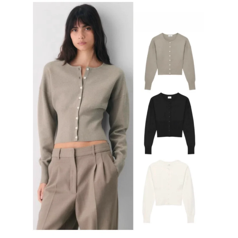 

Aritzia Women's Knitted Button-Up Long Sleeve round Neck Slim Fit Cardigan Soft Warm Casual Style Short Length Autumn Winter ...