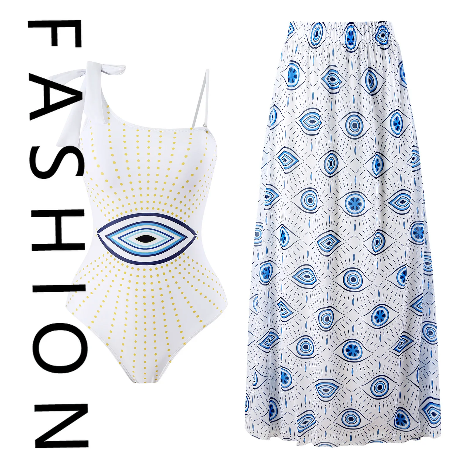 

2025 new sexy bikini one-piece swimsuit mesh round skirt single shoulder fashion swimsuit beach gathering conservative belly cov