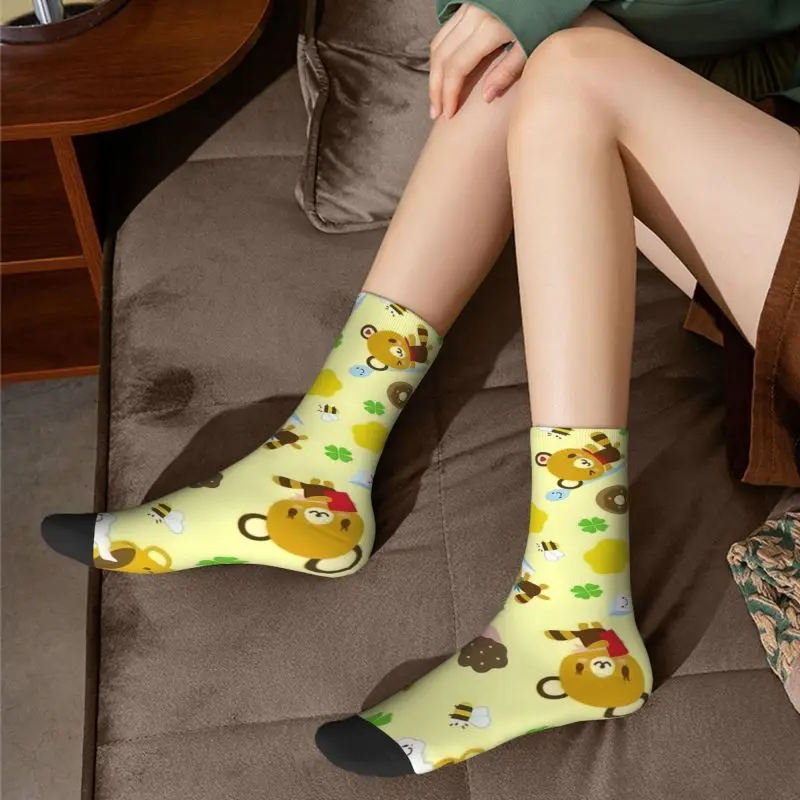 Custom Disney Cartoon Tenorikuma Sanrio Anime Bear Men's Crew Socks Unisex Kawaii 3D Print Dress Socks image 6